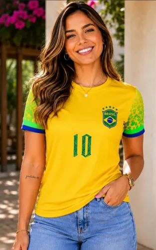 Camiseta Feminina Dry Fit Brasil - Proteção Uv 35 Amarelo Brasil M Estampa Localizada