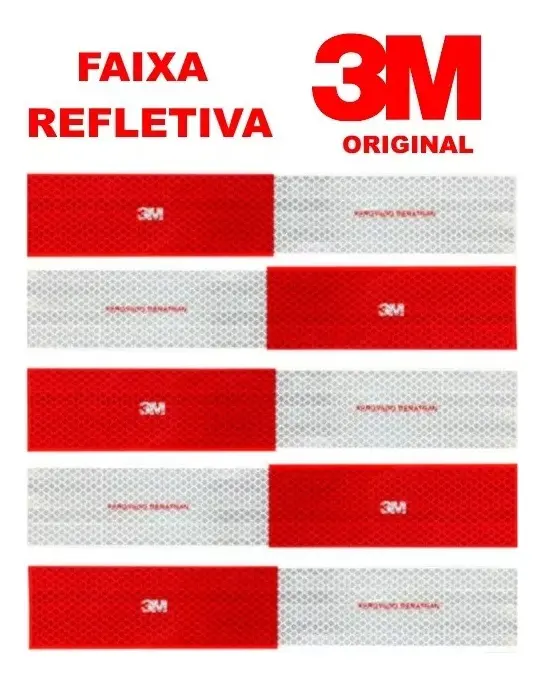 Kit 10 Faixa Refletiva Lateral 5x30cm Original 3m 5 Esquerda E 5 Direita Vermelho/branco