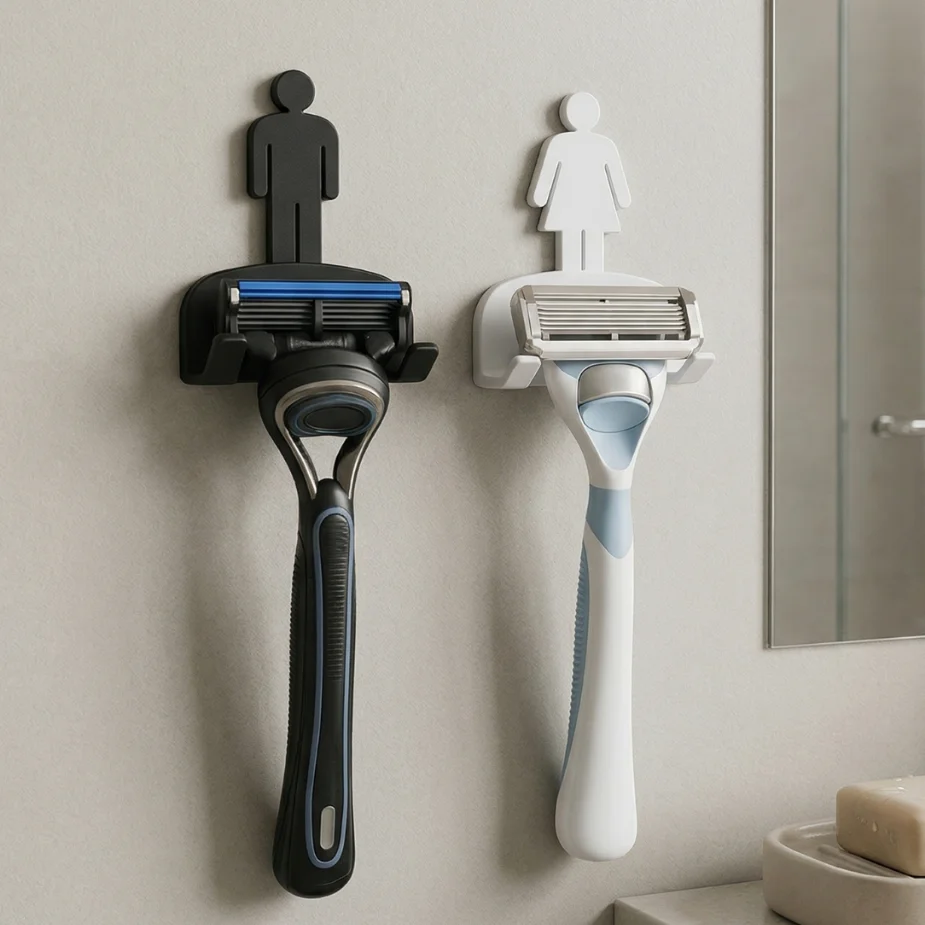 Kit 2 Suporte Gillette Parede Fita 3M Porta Barbeador Sem Furo Kit Organizador Banheiro Dele e Dela