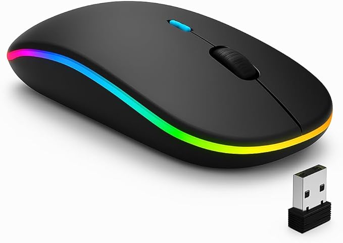 Mouse Sem Fio Recarregável Wireless Bluetooth Optico Led Rgb Colorido Ergonômico Usb 2.4 Ghz Notebook Computador Pc Desktop Linha Premium