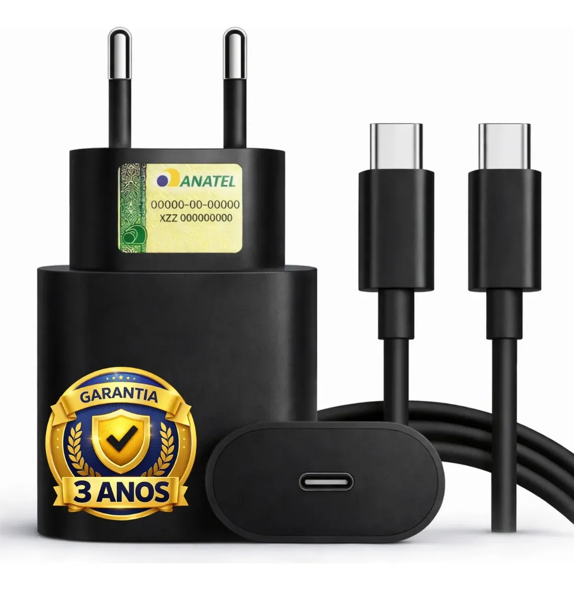 Carregador Compativel Com Samsung Galaxy S25 S24 S23 S21 S20 Fe Plus Motorola M22 M31 M32 M62 M63 M64 G15 Xiaomi Redmi Note 12 13 14 15 LG Cor Preto Turbo Super Rápido Fonte Tipo C Boyu Cell