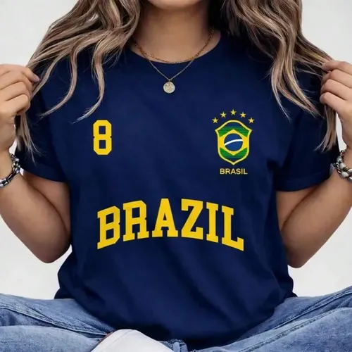 Camiseta Brasil T Shirt Copa Hexa Verão Algodão Azul-marinho Brazil M Estampa Localizada