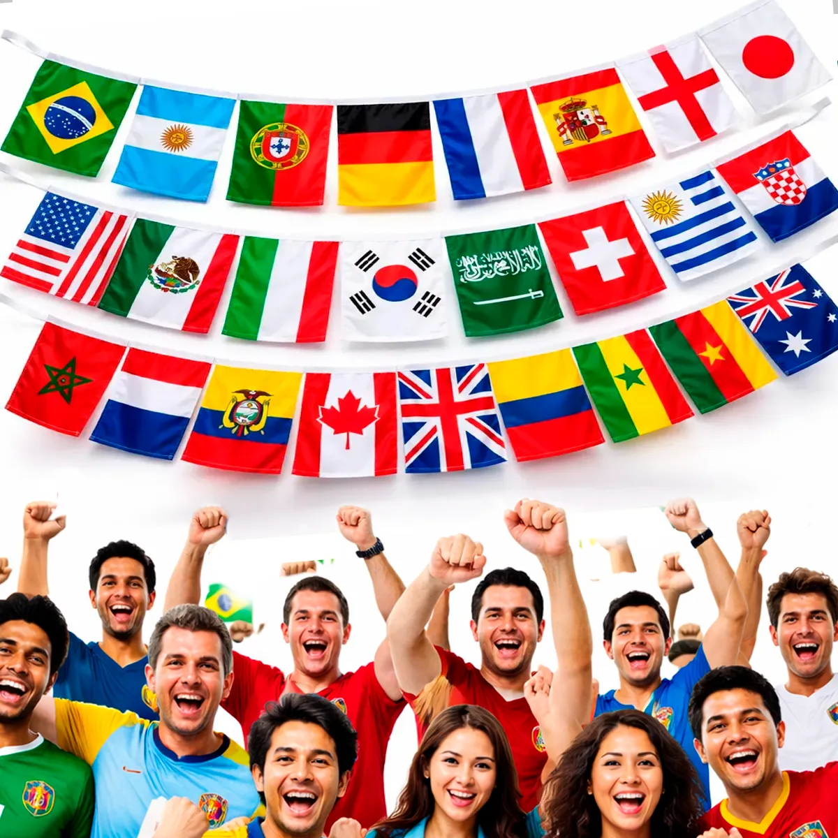 Varal 10m Bandeirinhas Metalizadas Países 24 Bandeiras Copa Países