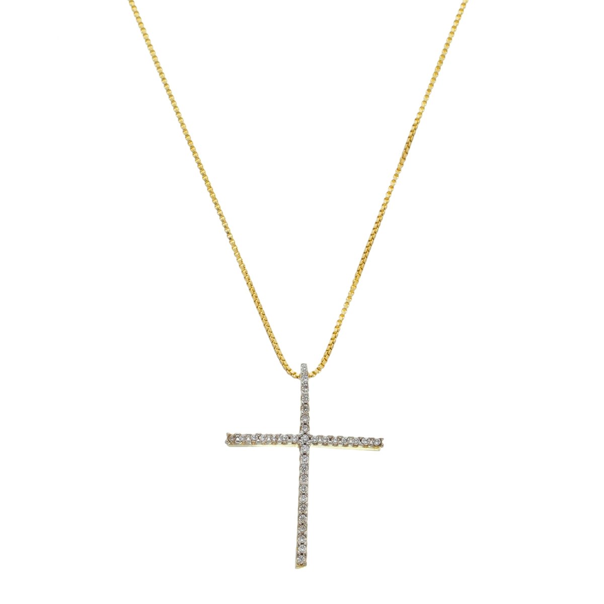 Colar Folheado a Ouro 18k Crucifixo Zircônia Cravejada