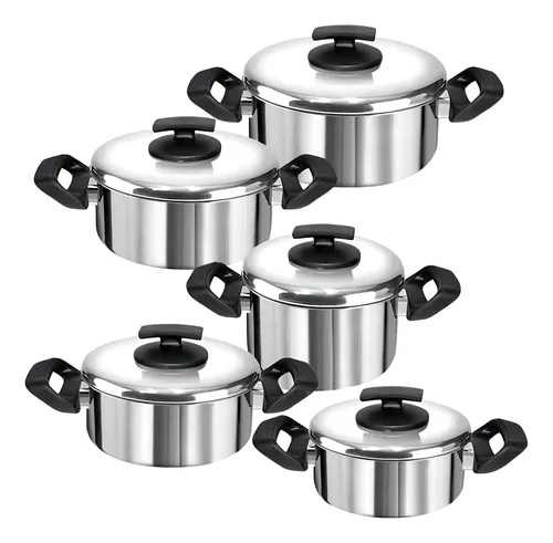 Jogo 5 Panelas Aluminio Polido Grandes E Grossas Cor Prateado