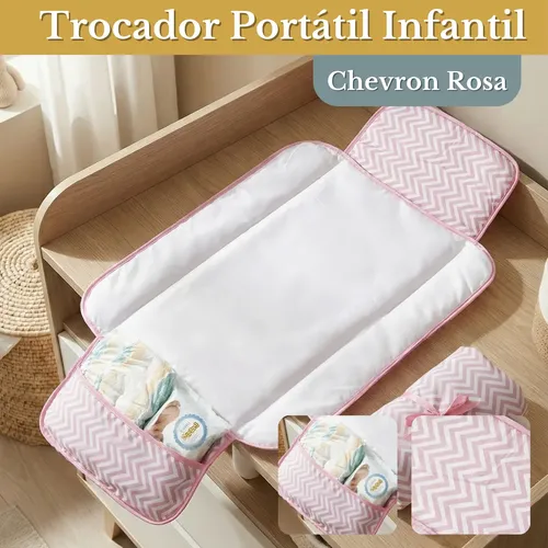 Trocador De Fralda Impermeável Dobrável Lindas Estampas Chevron Rosa Rosa-claro
