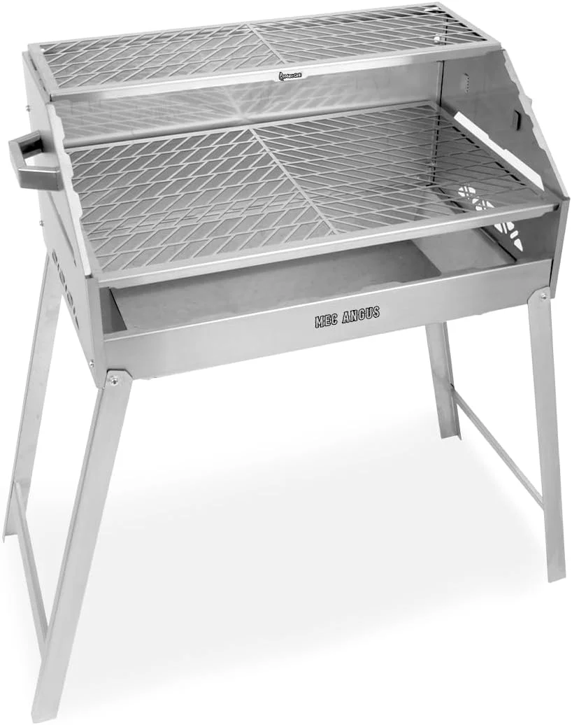 Churrasqueira a Carvão Portátil Grande Galvanizado Duas Grelhas Mec Angus 65x40cm Resistente Desmontável Mec Grill