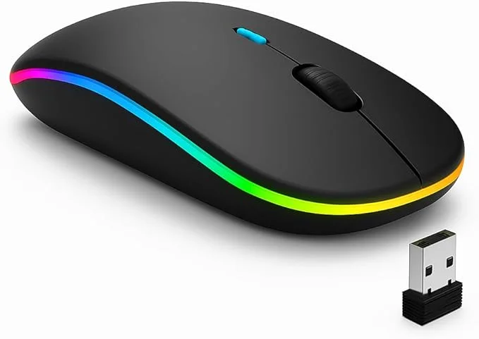 Mouse Sem Fio Recarregável Wireless Bluetooth Optico Led Rgb Colorido Ergonômico Usb 2.4 Ghz Notebook Computador Pc Desktop Linha Premium