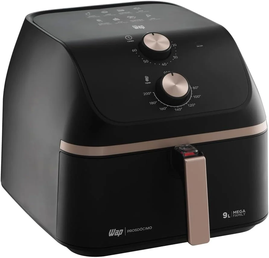 WAP Fritadeira Air Fryer MEGA FAMILY 9 Litros com Cesto Amplo e Circulação de Ar 360°, Timer Sonoro 1900W 127V