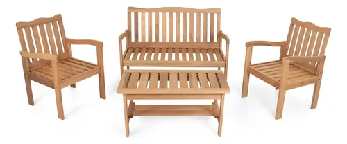 Conjunto Jardim Madeira Eucalipto 4 Peças Yescasa Mesa Centro Marrom