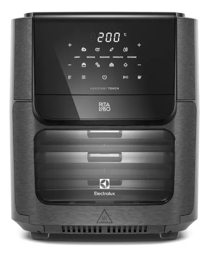 Air Fryer Forno 5 Em 1 12l 1700w digital Espeto Giratório 2 Bandejas Antiaderentes 10 Funções 7 Receitas Aviso Sonoro Fritadeira Elétrica Sem Óleo Forno Bancada Electrolux Eaf90 Grafite 127v