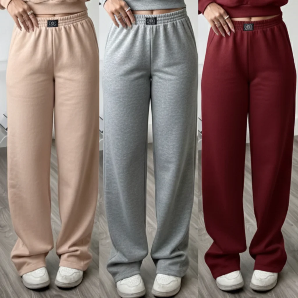 Calça Pantalona Feminina Cintura Alta no moletom  Calça Wide Leg Moletom Feminina calça feminina larga