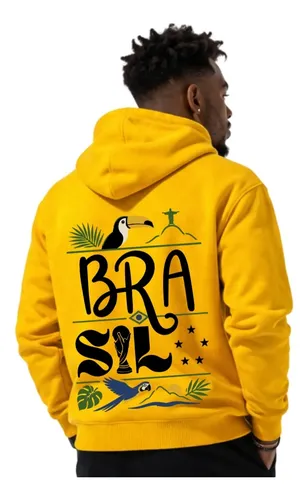 Blusa De Moletom Brasil Com Capuz Estampa Exclusiva Gg Amarelo
