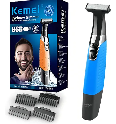 Barbeador Elétrico Prova D'água Kemei Azul 127/220v