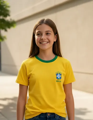Camiseta Brasil Infantil Dry Fit Unissex Copa Menino Menina Amarelo Brasão Do Brasil 10 Anos