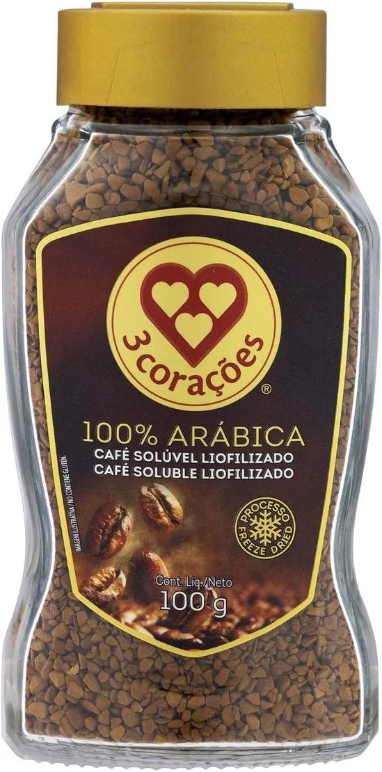 3 Corações Café Solúvel Liofilizado, Vidro 100G