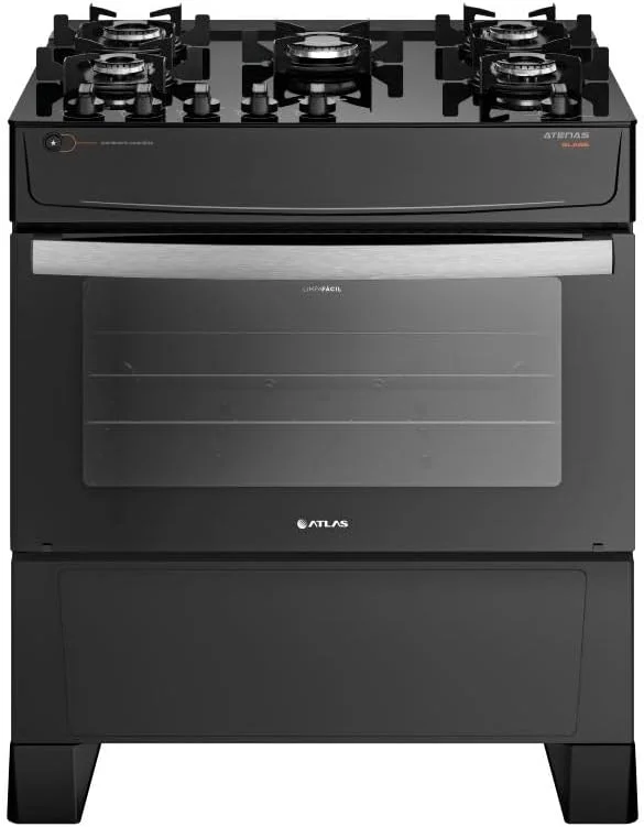 Fogão 5 Bocas Atlas Atenas com mesa de Vidro Acendimento Automático a Gás Preto 110/220V