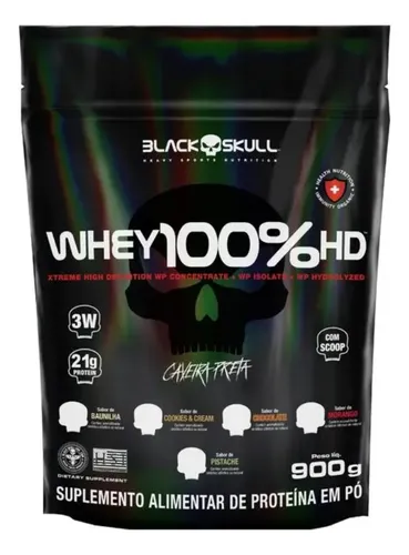 Whey Protein 100% Hd Black Skull Para Músculos Sabor Pistache 900g