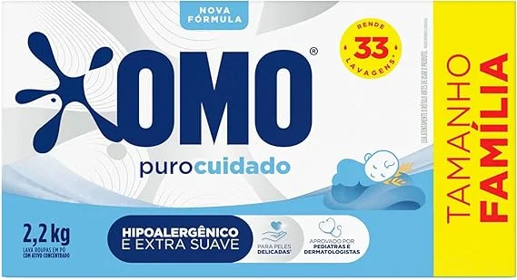 Lava-Roupas em Pó Omo Puro Cuidado Caixa 2,2kg Tamanho Família