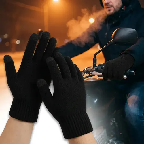 Luva Lã Térmica Inverno Frio Intenso Feminina Masculina Unissex Adulto Par Ciclismo Moto Neve Esporte Corrida Caminhada... Liso Preto Único