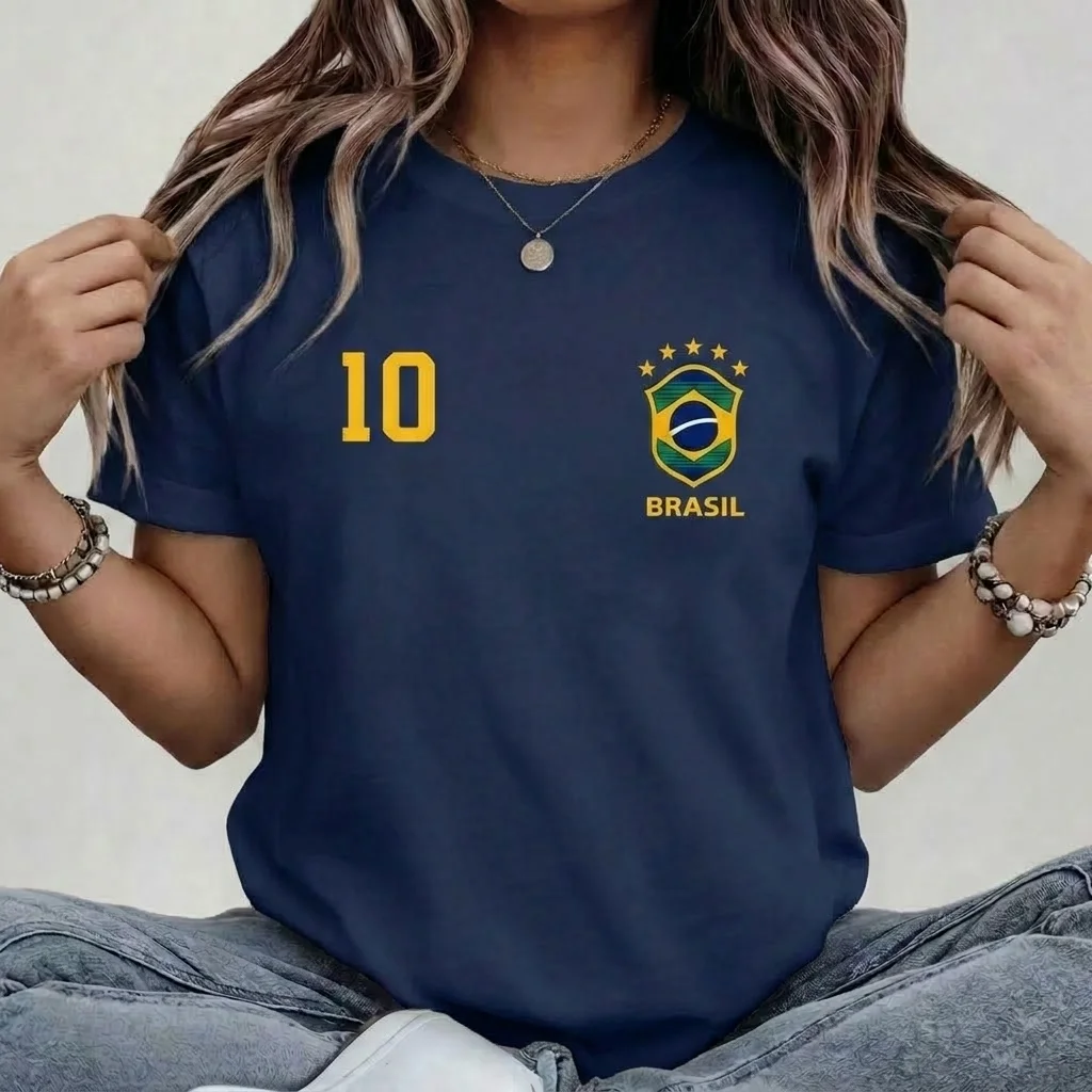 Camiseta 100% Algodão Brasil Camisa 10 T-shirt Feminina Verão