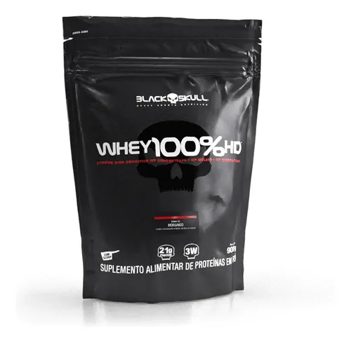 Whey 100% Hd Refil Black Skull - 900g (wpc, Wpi E Wph) Sabor Morango