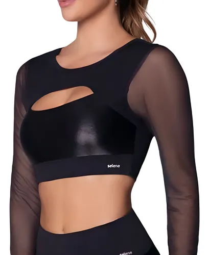 Top Cropped Manga Longa Academia Tule Bojo Removível Selene