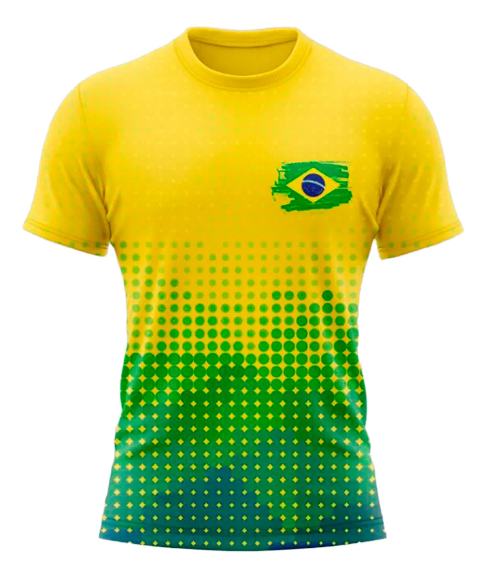 Camiseta Masculina Dry Fit Brasil Copa Do Mundo Mar Negro Amarelo Bolinha Gg