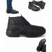 Bota Botina Segurança Trabalho Couro Resistente Epi Bico Pvc