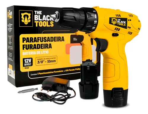 Parafusadeira Furadeira The Black Tools Tb12a 3/8 A Bateria Cor Amarelo Frequência 60hz 127/220v