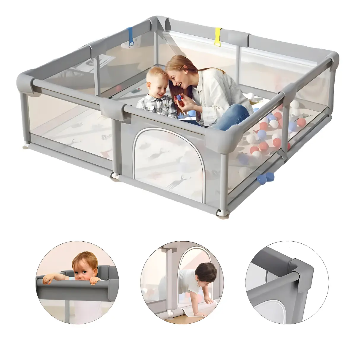 Cercadinho Bebé Grande Chiqueirinho Infantil Cercado 180x150 Cor Cinza Pluggei