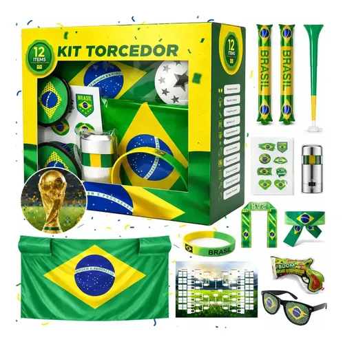 Kit 12 Copa Do Mundo 2026 Brasil-bandeira E Vuvuzelas E Mais