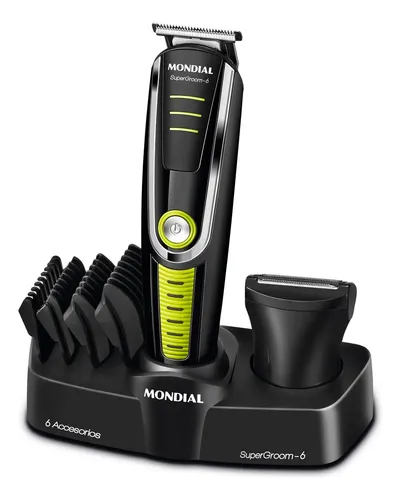 Aparador De Pelos Super Groom 06, Mondial 6w Bg-04 Preto/verde 127/220v