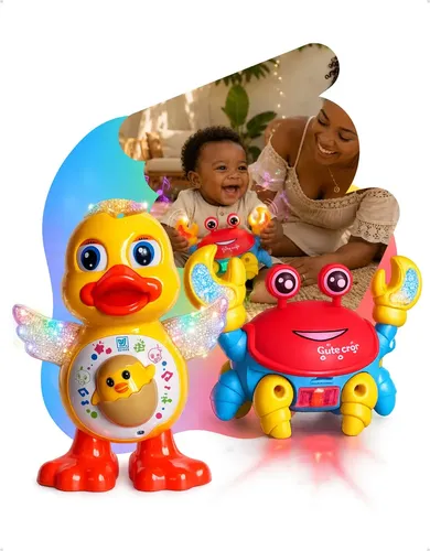 Pato Dançante Musical + Caranguejo Fujão Interativo Luz Som Movimento Brinquedo Bebê Infantil Presente