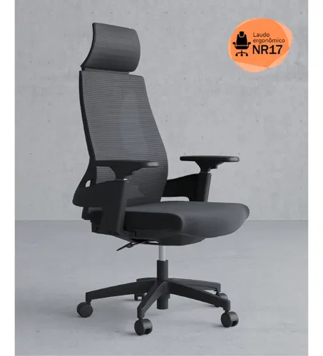 Cadeira De Escritório Rivatti Presidente Nr17 Ergonômica Premium Toledo Cor Preto Assento Em Tela Mesh