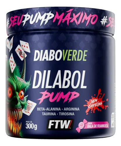 Pré Treino Dilabol Pump Diabo Verde Sem Cafeína Pote 300g Sabor Bala De Framboesa - Ftw