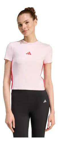 Camiseta Baby Look Essentials Três Listras Slim adidas Rosa / Clear Pink / Pure Ruby P