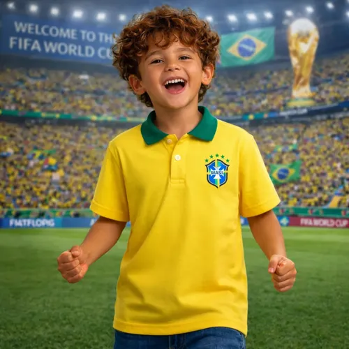 Camisa Polo Infantil Brasil Blusa Copa Infantil Unissex Amarelo 12