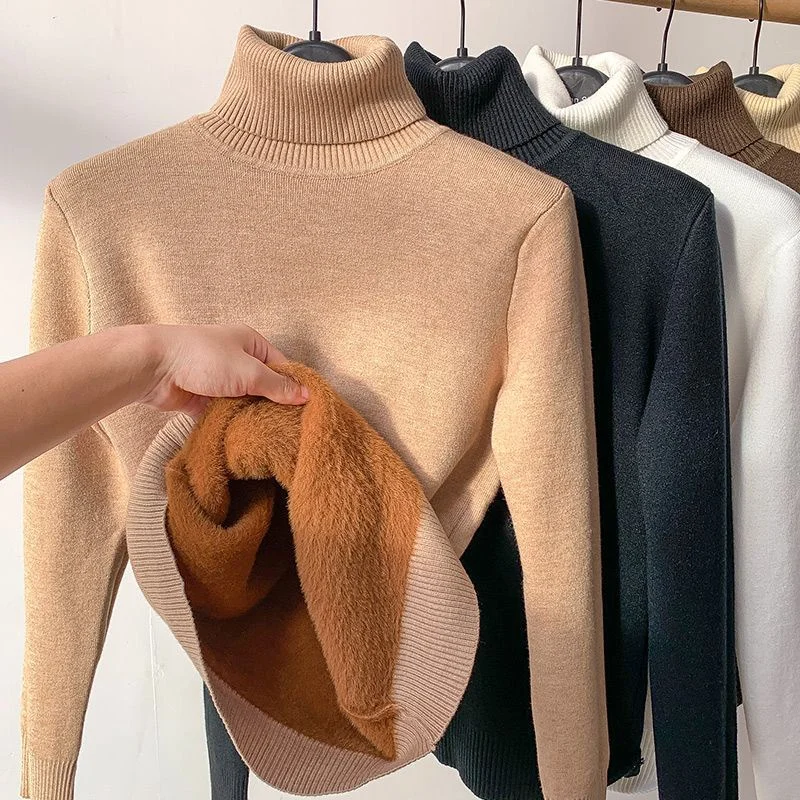 Suéter Feminino De Gola Rulê Quente De Inverno