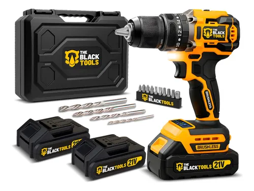 Parafusadeira Furadeira De Impacto Profissional Sem Fio 2 Baterias 21v Com Maleta Tb-21yx The Black Tools Amarelo E Preto 127/220v 60hz