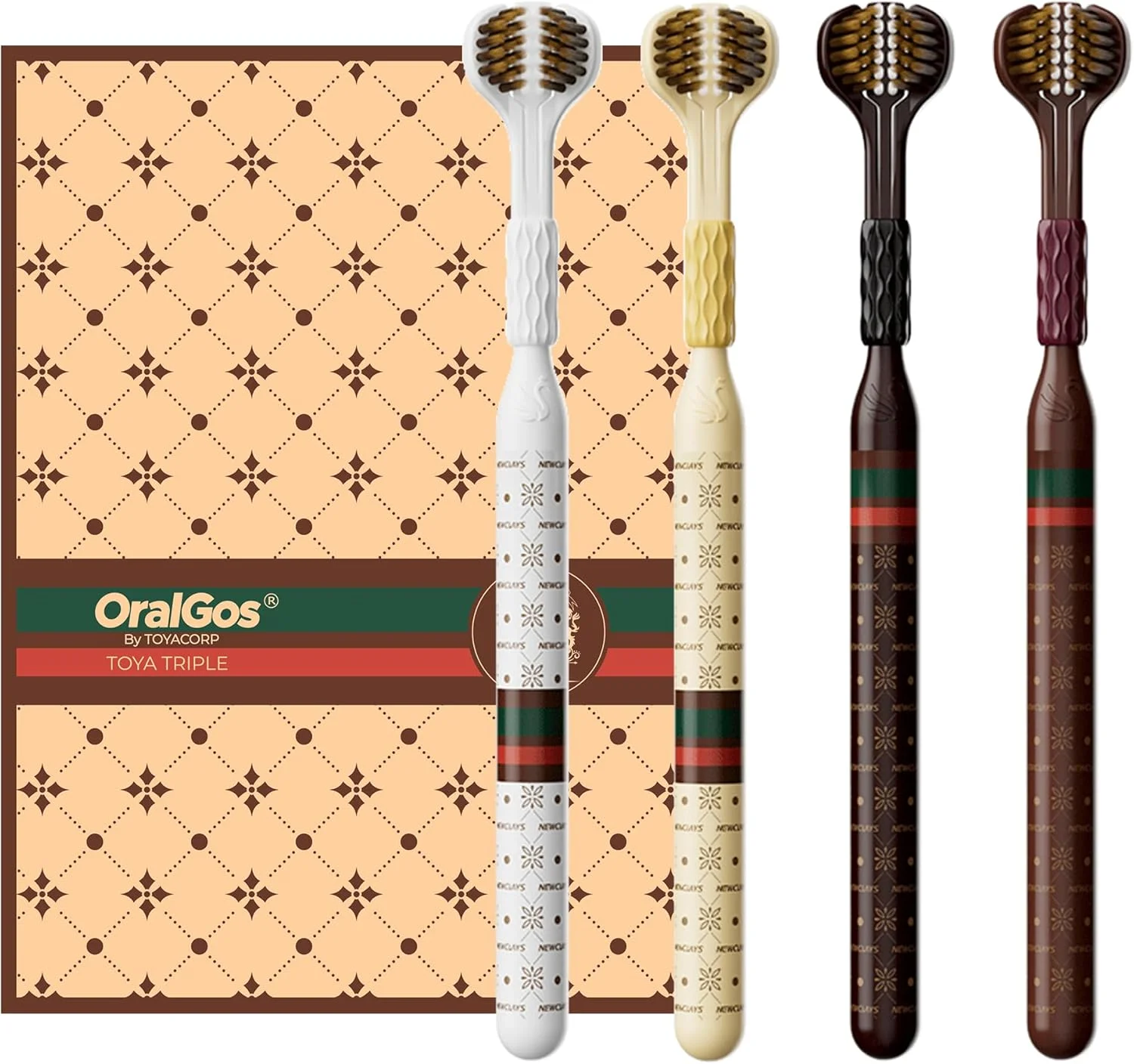 OralGos Escova de Dente 3 Lados, Kit com 4 Unidades, Design de Limpeza Tripla, Cerdas Super Macias e Densas, Escova Adulto, Embalagem Premium para Presente, Ideal para Gengivas Sensíveis, para Uso em Família ou para Presentear
