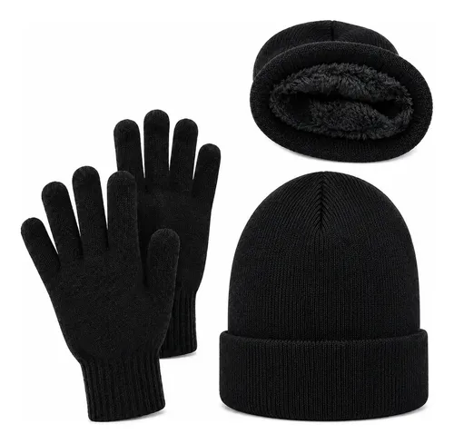 Kit Frio Luva + Touca Básica Inverno Preta Unissex Basica Preto Lisa