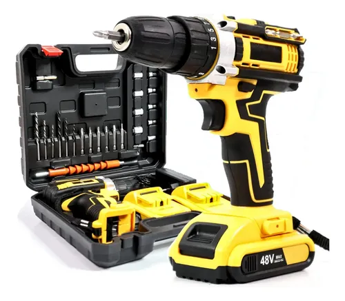 Parafusadeira Furadeira De Impacto 3 Funções Profissional 2 Baterias Sem Fio Cor Amarelo 127/220v