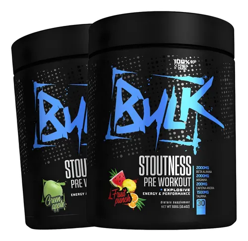 Kit 2x Pré Treino Bulk Nutrition Stoutness 300g Maçã E Frutas Maçã Verde E Frutas Vermelhas