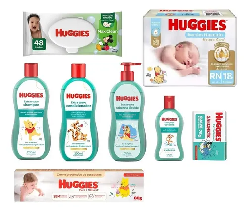 Kit Huggies Higiene Infantil Extra Suave 8 Itens Bebê