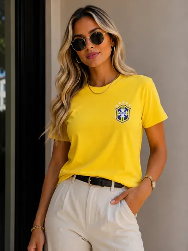 Camiseta Do Brasil Blusinha Feminina Copa 2026 Amarelo E Verde Único