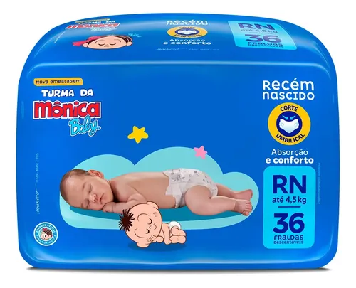 Fralda Descartável Turma Da Mônica Baby Recém-nascido Rn Pacote 36 Unidades Sem Gênero