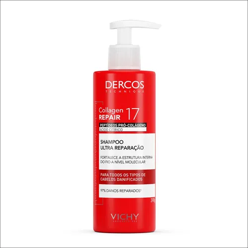 Vichy Dercos Shampoo Collagen Repair, Com Peptídeos Pró-colágeno E Ácido Cítrico Para Reparação Profunda, Fortalecimento Da Fibra E Prevenção Da Queda, 390ml