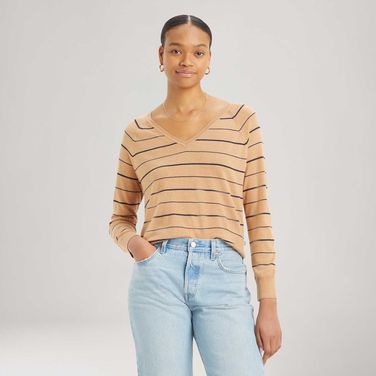 Blusa Levi's® Petal Gola V Manga Longa Bege