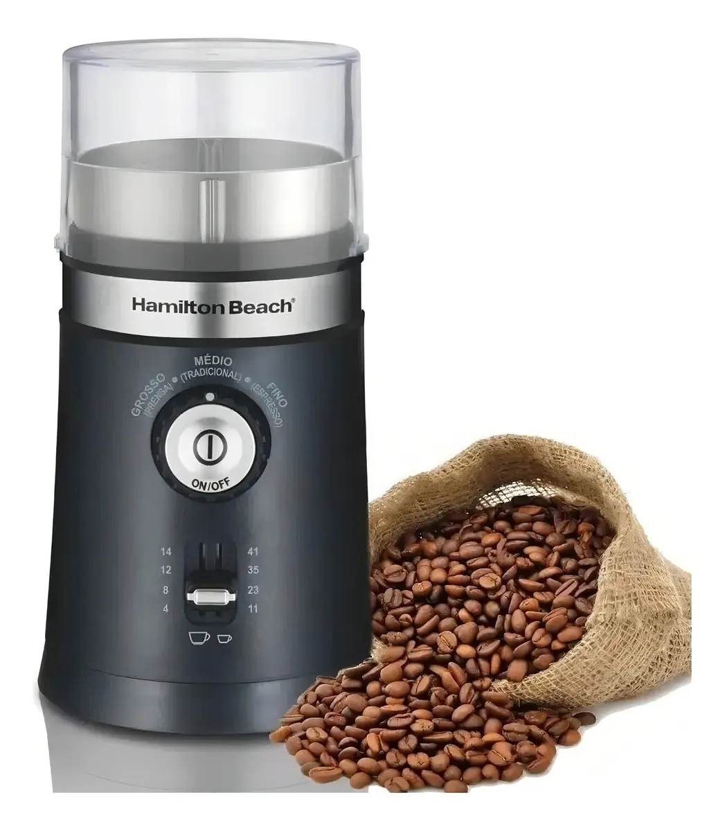 Moedor Automático Ajustável Com Controle De Granulação Triturador Secos Sementes Grãos Café Cuba Removível E 2 Lâminas Em Aço Inox Doméstico - Hamilton Beach 220v Preto
